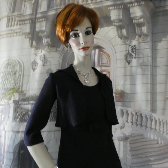 Makola Made in Italy A-Line Dress Blue Sz Small 3 Pc Jkt Underskirt Felted Wool - Picture 8 of 14